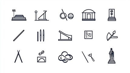 Aufkleber - This minimalist outline icon set features 15 symbols representing various elements of art and culture including a concert tools and statues  Designed in a clean style with editable strokes