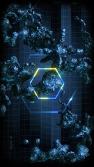 Wall Mural - A data screen style background of strange synthetic formations of undulating black organic looking material pulsating with glowing data glitch and interference effects.