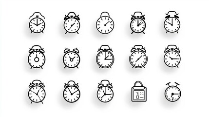 Leinwandbilder - A set of 15 minimalist icons depicting various time management and organization symbols such as an alarm clock day planner and time tracker  These simple