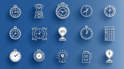 Leinwandbilder - Collection of 15 linear icons focused on timekeeping featuring stopwatch hourglass and countdown symbols in a simple line style design