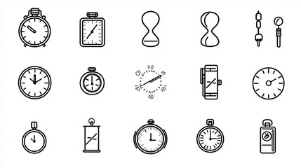 Leinwandbilder - Collection of 15 simple linear icons focused on timekeeping elements such as stopwatch hourglass and countdown symbols in a minimalist style design