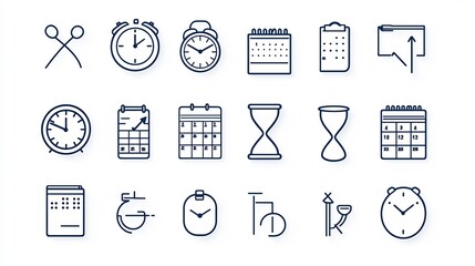 Leinwandbilder - Collection of 15 minimal icons in outline style for time tracking and countdown purposes featuring a minute counter weekly calendar and hourglass design elements