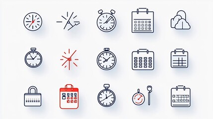 Leinwandbilder - Set of 15 linear icons illustrating various time and scheduling concepts including symbols for calendar events countdown timers and stopwatches  Simple designed for productivity planning