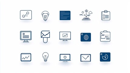 Aufkleber - Collection of 15 linear icons representing virtual training with symbols for interactive webinars online assessments and self paced learning courses  Clean with a modern minimal and digital design
