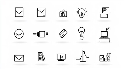 Poster - A set of 15 minimalist icons representing various elements of training education and certification programs including symbols for video lectures assignments and diplomas or certificates