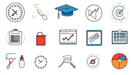 Aufkleber - Collection of 15 outline style icons for online courses focusing on elements like graduation cap study schedule and virtual learning platform  Minimal design suitable for education university college