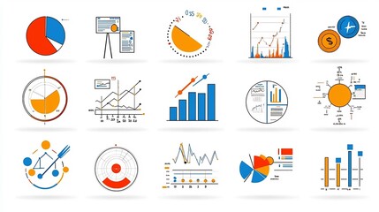 Leinwandbilder - Collection of 15 linear icons focused on data analytics statistics and information visualization featuring icons for survey results price charts financial data analysis