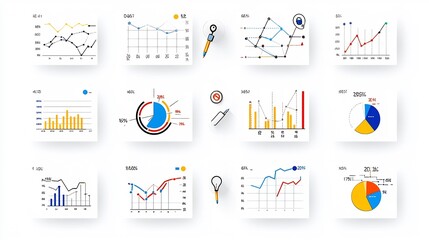 Leinwandbilder - A set of 15 minimal icons in outline style to represent various aspects of statistical data including data flow price indicators and analysis charts  Designed for use in infographics reports