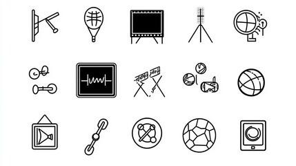 Leinwandbilder - Comprehensive set of 15 streamlined linear icons designed to represent various show related themes including concert movie screen and sports event in a simple and modern style