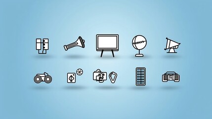 Leinwandbilder - Collection of 15 minimalist linear icons focused on showcasing various entertainment events and performances including icons for concert movie screening and sports events in a simple line style