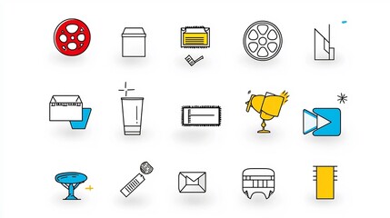 Leinwandbilder - Comprehensive entertainment icon set featuring 15 minimalist outlines for various symbols related to live performances cinema and the entertainment industry  This simple