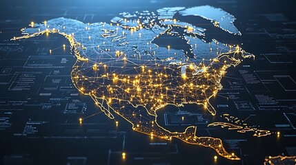 Leinwandbilder - Luminous Data Network A futuristic digital representation of North America s interconnected landscape