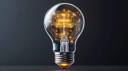 Aufkleber - Transparent light bulb with intricate golden circuitry symbolizing the convergence of creativity and advanced technology  The metallic base emits a warm glow