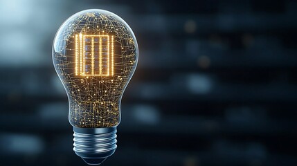 Poster - Glowing modern light bulb with intricate golden digital connections inside