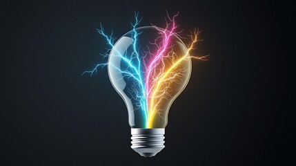 Aufkleber - Futuristic light bulb with intricate electric spark details and branching lightning in vivid colors isolated on a transparent background radiating powerful energy and technology