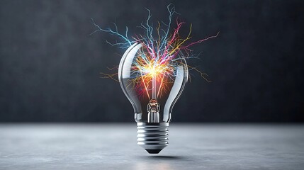 Aufkleber - Intense bursts of branching electric lightning sparks erupting inside a transparent light bulb creating a high energy futuristic visual effect with glowing colorful plasma discharges
