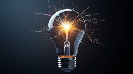 Aufkleber - Vivid electric sparks and multi colored lightning bolts branching dynamically inside a glowing light bulb creating a futuristic energetic and technologically advanced visual
