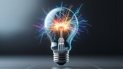 Aufkleber - Intense Glowing Light Bulb Filled with Multi Colored Branching Lightning and Electric Sparks Isolated on Transparent Background for a Futuristic and Energetic Look