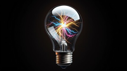 Aufkleber - Radiant transparent light bulb with electrifying multicolored lightning and electric spark effects creating an intense visually striking and futuristic conceptual design