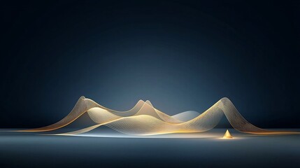 Poster - Elegant and refined hand drawn featuring delicate gold mountain lines against a dark blue background capturing a serene and minimalist landscape design