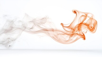 Poster - Captivating visual of warm toned smoke drifting and swirling with soft fluid curves and elegant lines creating a sense of grace and subtle movement on a clean white background