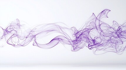 Poster - Graceful Swirls of Ethereal Purple Smoke Floating on a Clean White Background Conveying a Sense of Elegance and Smooth Flow