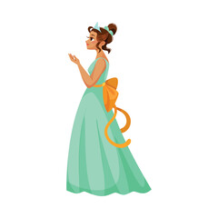 Wall Mural - Girl Princess in Pretty Dress and Attire Standing and Smiling Vector Illustration