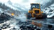 © Revin - Heavy machinery working on a muddy road in a mountainous area.