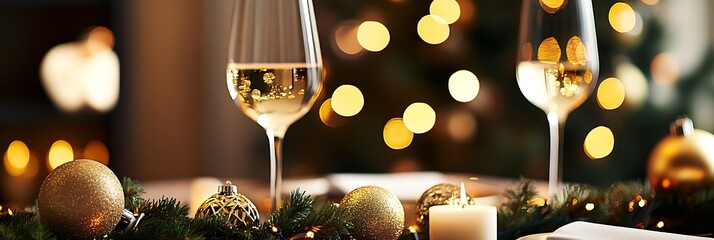 Aufkleber - Elegant Christmas Dinner Setting with Wine and Festive Decorations : Generative AI