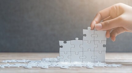 Leinwandbilder - Hand positioning the last puzzle piece with a soft digital glow symbolizing the of ideas and the achievement of a strategic goal  Concept of reaching a successful conclusion
