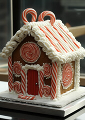 Wall Mural - A beautifully decorated gingerbread house with candy canes