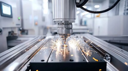 Poster - Close up view of an industrial milling machine metal surface