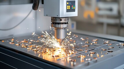 Poster - Metalworking Machine in Action Emitting Sparks and Demonstrating the Precision and Technological Advancements Involved in Contemporary Industrial Production Processes