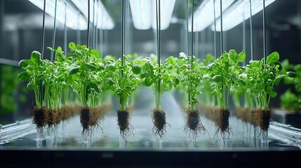Aufkleber - Aeroponic farm with vegetables suspended in air their roots exposed to a nutrient rich mist showcasing a futuristic and efficient high tech farming solution for urban and indoor cultivation