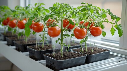 Aufkleber - Innovative aeroponic system with tomato plants suspended in mid air their roots continuously sprayed with a nutrient rich mist showcasing a futuristic approach to modern and sustainable agriculture