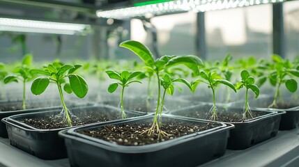 Aufkleber - Futuristic aeroponic plants growing with exposed roots in a controlled mist environment demonstrating an innovative approach to sustainable and efficient urban agriculture of the future