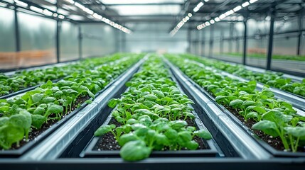 Aufkleber - Nutrient enriched water flowing through hydroponic channels promoting the clean and efficient growth of fresh spinach as a sustainable agricultural technology