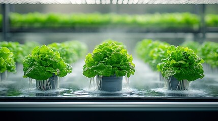 Aufkleber - Innovative aeroponic farm showcasing the latest advancements in indoor high tech agricultural technology  Lush lettuce plants thriving in a precisely controlled mist environment