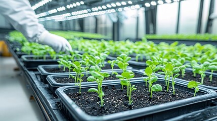 Aufkleber - Futuristic indoor hydroponic garden with vibrant green vegetables growing under specialized lighting showcasing a modern and organized agricultural system
