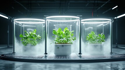 Aufkleber - Aeroponic vegetable growing system with plants thriving in mist filled chambers representing a clean soil free and high tech approach to modern and sustainable agriculture