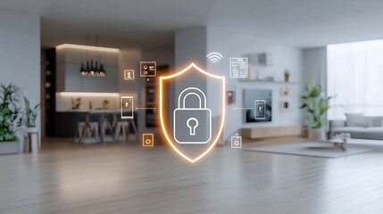Aufkleber - Cutting Edge Smart Home Security and Privacy Symbolized by Padlock and Shield Icon   Futuristic Home Automation and Cybersecurity Concept with Modern Technology