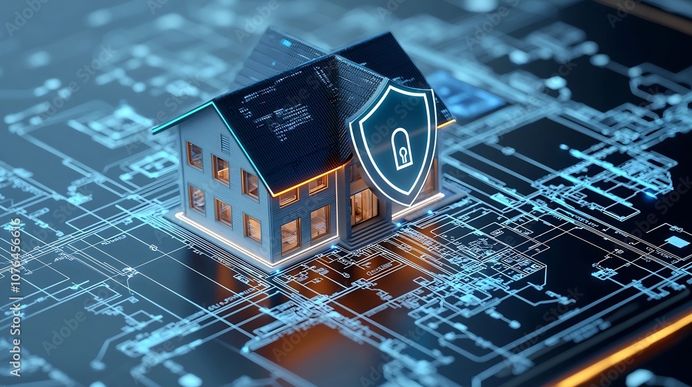 Futuristic Smart Home with Glowing Digital Lock and Protective Shield ...