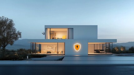 Aufkleber - Secure and Private Contemporary Smart Home with Bright Shield Overlay Emphasizing Advanced Technology and Innovative Design for Residential Luxury and Sophistication