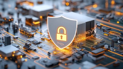 Aufkleber - Glowing Lock and Shield Symbol Over a Stylish Smart Home Representing a Secure and Protected Digital Environment for Modern Connected Living