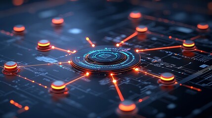 Leinwandbilder - Interconnected Digital Landscape with Glowing Data Streams and Light Lines Forming a Futuristic Web of Information and Communication