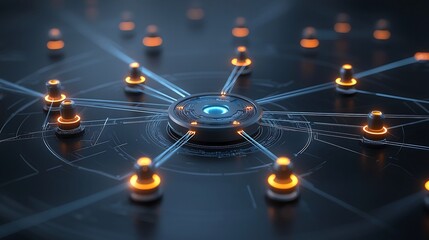 Fototapete - Futuristic digital connectivity concept with interconnected data streams and glowing light lines forming a web of information in a high tech modern environment