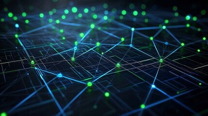 Leinwandbilder - Abstract digital background with blue and green glowing lines linking data points creating a futuristic network effect  Representing the concept of connectivity technology and digital innovation