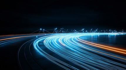 Fototapete - Futuristic light lines forming a web of digital connections on a sleek background symbolizing the flow of information in a connected world