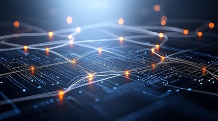 Poster - Flowing Connectivity of Abstract Digital Network with Interwoven Light Streams and Glowing Data Nodes Creating a Sense of Dynamic Digital Ecosystem