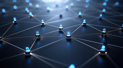 Leinwandbilder - Fluid digital network with lines of light connecting nodes across a dark background creating a modern and flowing digital connectivity theme